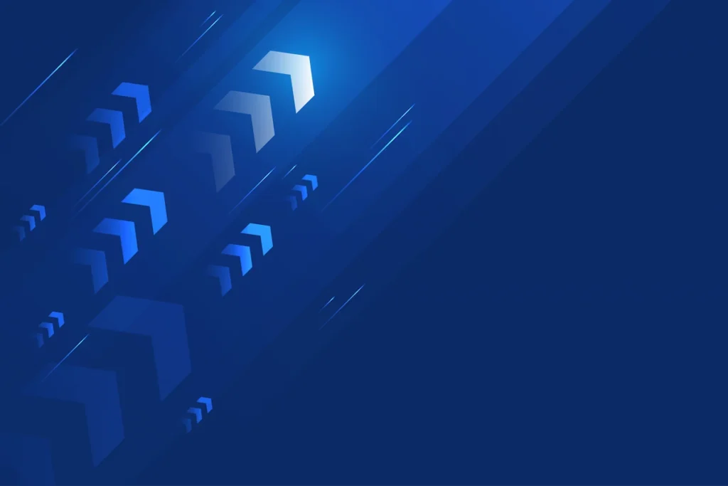 Arrows in a group of three bursting upwards on a blue background.