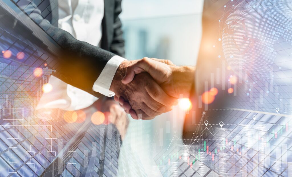 Businessman handshake for teamwork of business merger and acquisition,successful negotiate,hand shake,two businessman shake hand with partner to celebration partnership and business deal concept