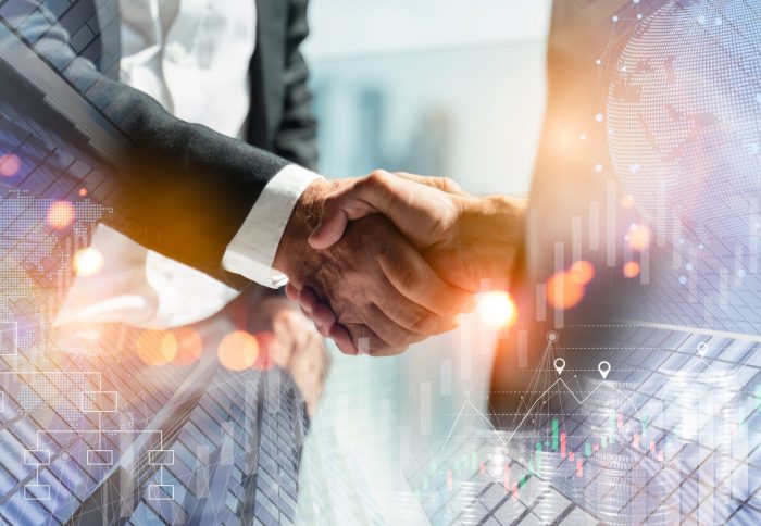 Businessman handshake for teamwork of business merger and acquisition,successful negotiate,hand shake,two businessman shake hand with partner to celebration partnership and business deal concept